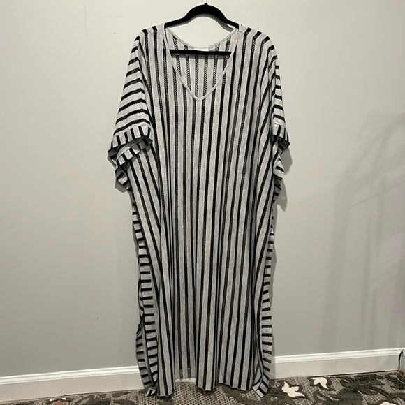 Black and Gray Striped Kaftan Dress, swim coverups - Picture 1 of 16